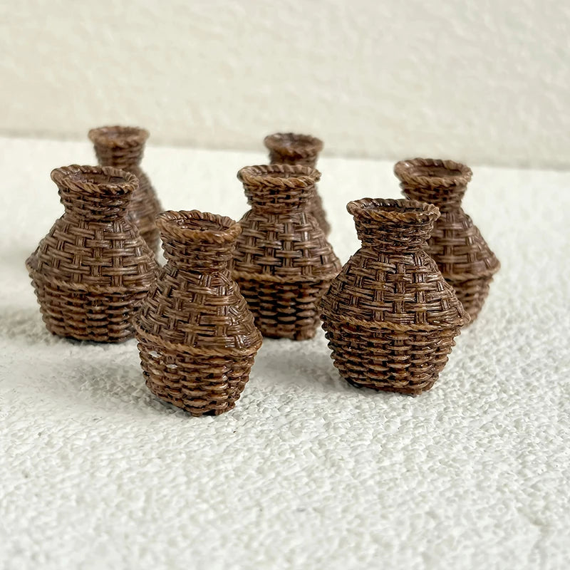 Miniature Woven Basket Model House Accessories Willow Crafts Furniture Qme