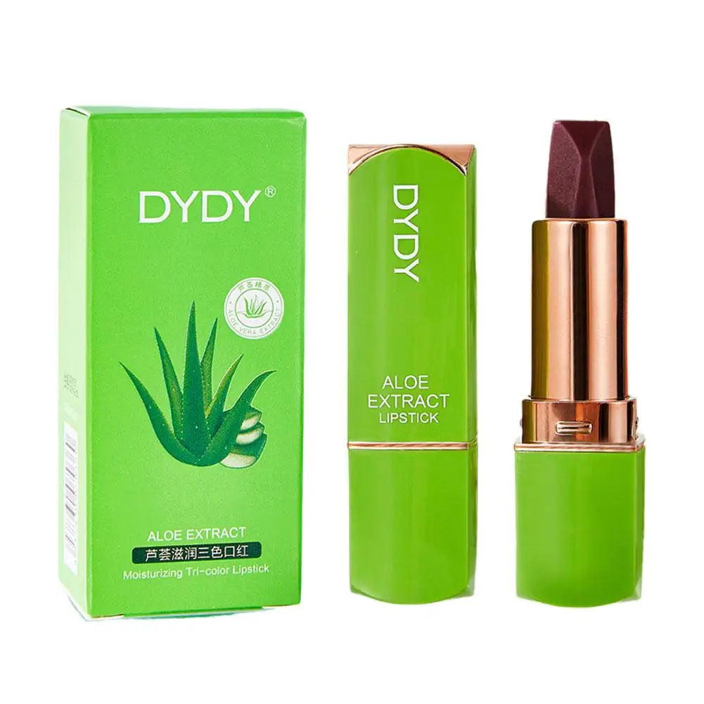 2PCS Aloe Vera Tricolor Color Changing Tint Lipstick Lasting Moisturizing Discolored Lip Gloss Aloe Vera Lip Balm Non-Stick Cup Qme