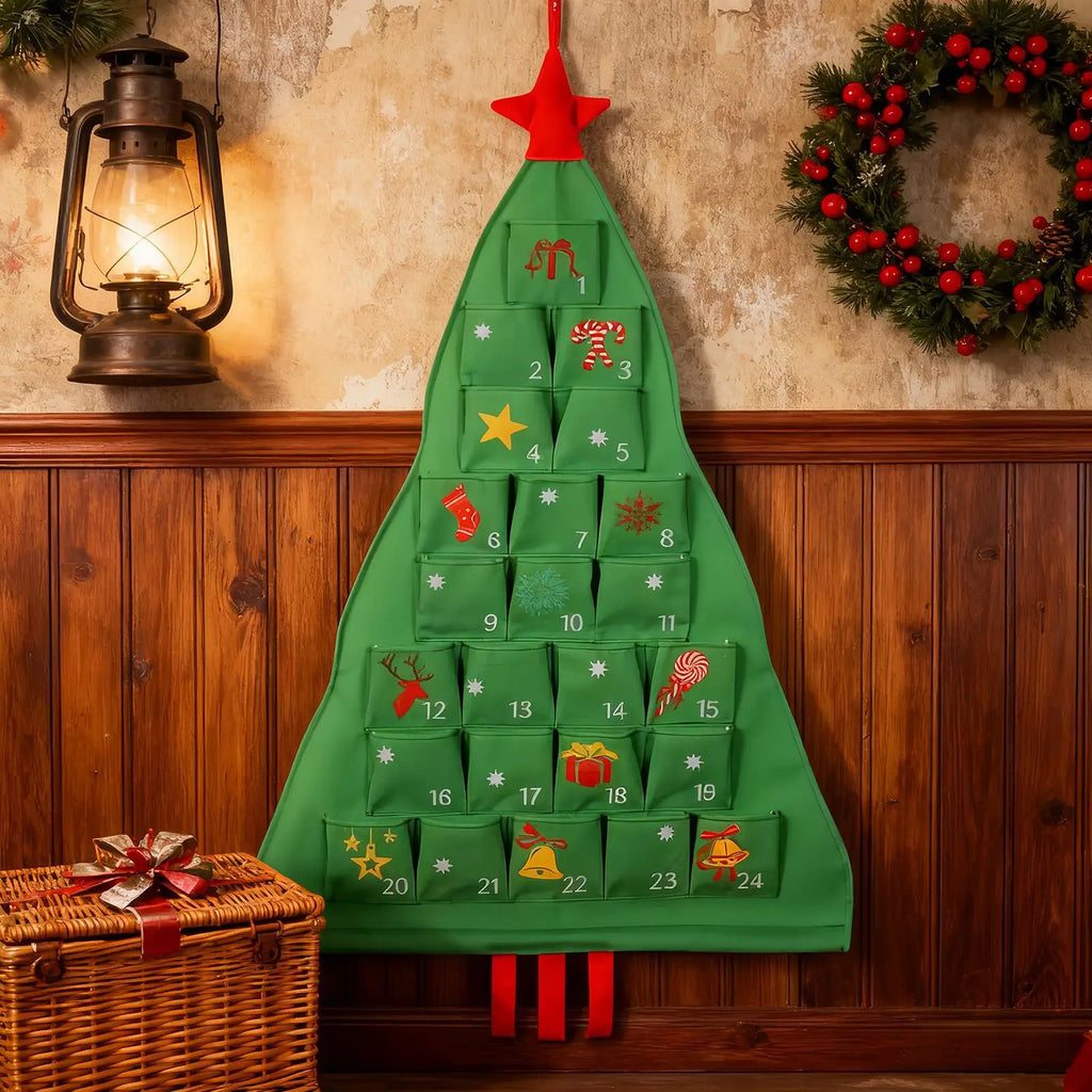 Reusable Fabric Advent Christmas Tree Shape Organizer 24 Days Cloth Qme