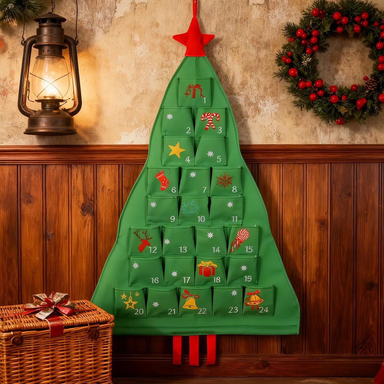 Reusable Fabric Advent Christmas Tree Shape Organizer 24 Days Cloth Qme