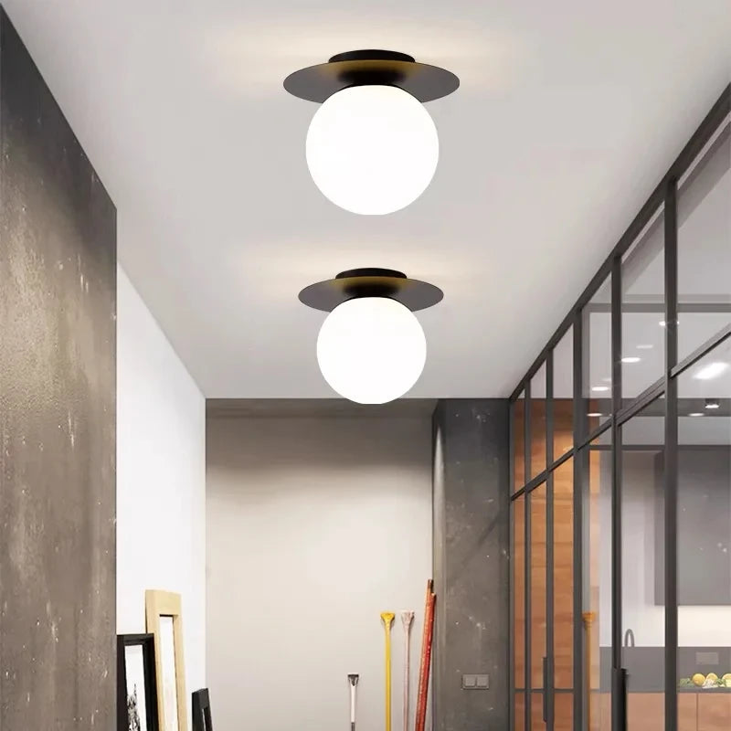 Nordic LED Ceiling Light Simple Bedroom Bedside Corridor Industrial Lighting Acrylic Ball Ceiling Lamp Gold Black Iron G9 Lamps Qme