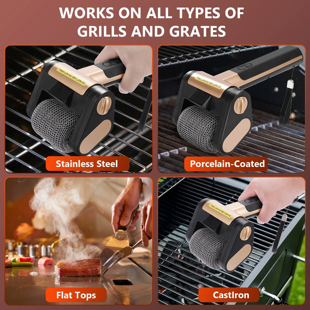 Bristle-Free Rotating Grill Brush Rechargeable Stainless Steel Grill Brush 350 RPM Rotating Dishwasher Brush Outdoor BBQ Tools Qme