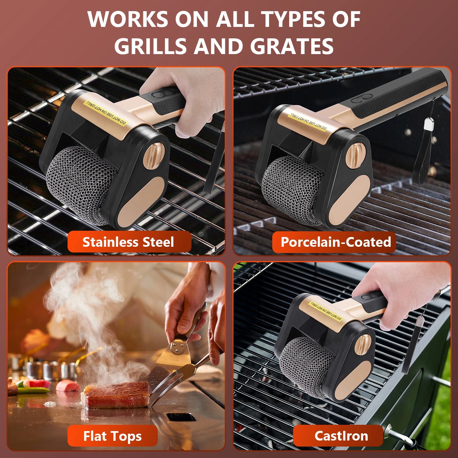 Bristle-Free Rotating Grill Brush Rechargeable Stainless Steel Grill Brush 350 RPM Rotating Dishwasher Brush Outdoor BBQ Tools Qme