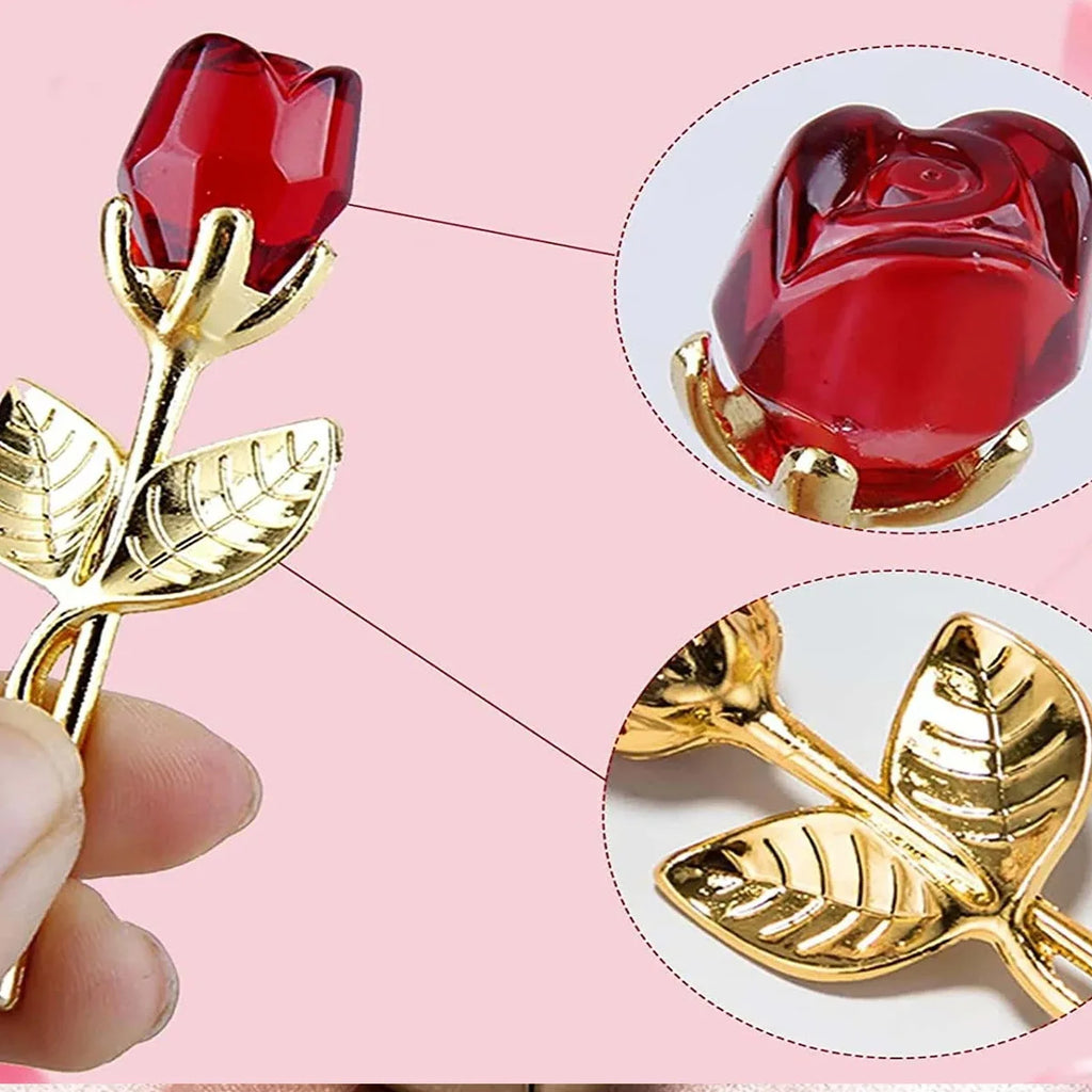 1pc Glass Rose Mini Crystal Flower Artificial Flowers Room Ornament Office Desktop Decoration Wedding Party Valentine's Day Gift Qme