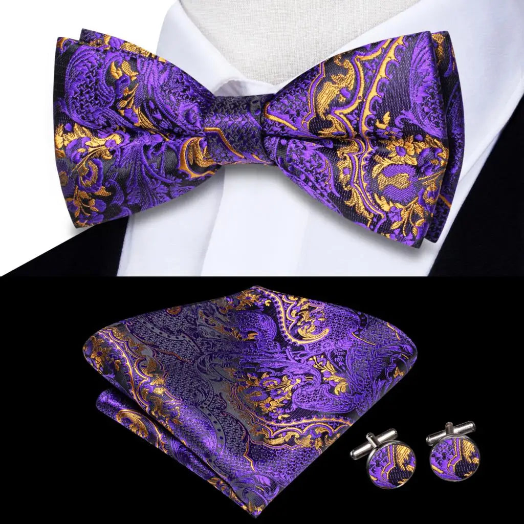 Navy Royal Sky Blue Silk Mens Bow Tie Hankerchief Cufflinks Pre-tied Qme LDLH0584