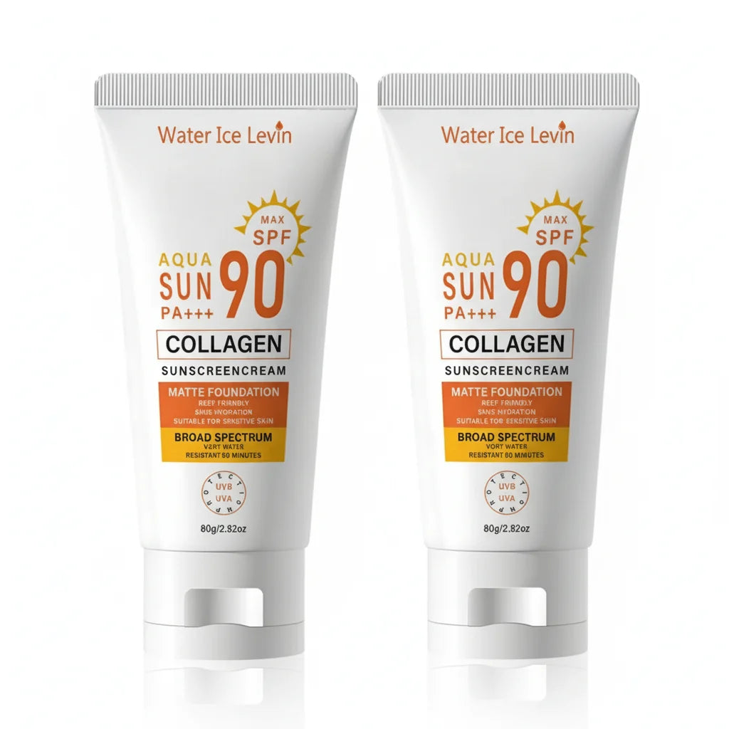 SPF 90 Collagen Sunscreen Cream, Matte Finish, Reef Friendly, 36H Hydration for Sensitive Skin Qme Orange 80g