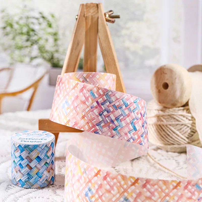 1 Roll Washi Tape Colorful Imitation Woven Pattern Landscape Tape Collage Material DIY Greeting Cards Cup Photo Frame Decoration Qme