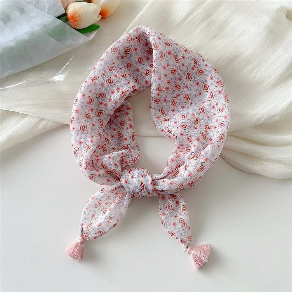 Neck Wrap Cotton-linen Square Scarf Fringed Breathable Hair Bandana Qme Style 15