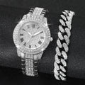 2 pçs moda diamante relógios femininos relógio de ouro senhoras relógios de pulso luxo strass pulseira das mulheres relógios Qme 2