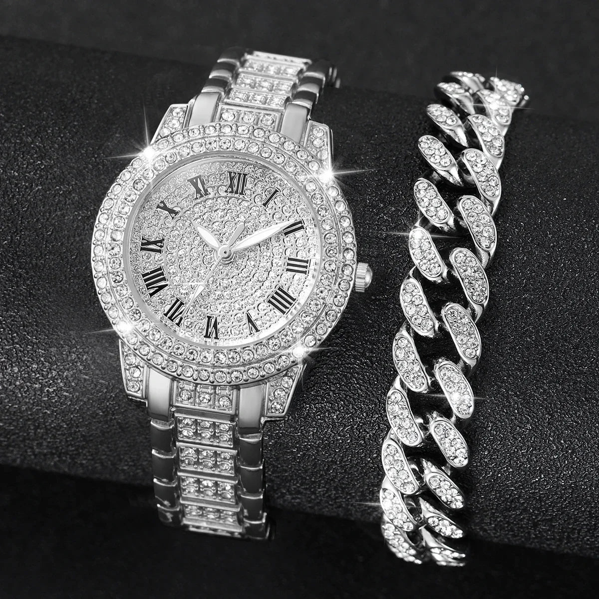 2 pçs moda diamante relógios femininos relógio de ouro senhoras relógios de pulso luxo strass pulseira das mulheres relógios Qme 2