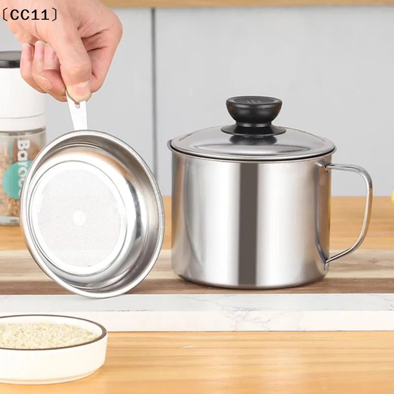 Bacon Grease Container Kitchen Oil Can Strainer Store Meat Frying Qme