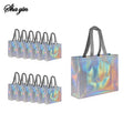 Silver Reusable Gift Tote Grocery Shopping Bags Apply To Bridesmaids Birthday Party Wedding, Bachelor Party Supplies Qme Silver Laser 5PCS 32X10X27CM