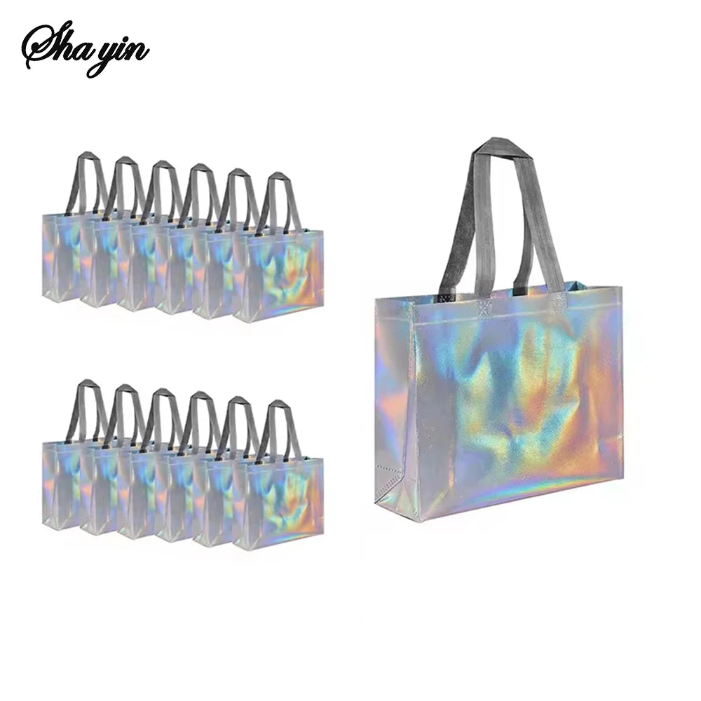Organizer Bag Silver Reusable Gift Tote Grocery Shopping Bags Apply To Bridesmaids Birthday Party Wedding, Bachelor Qme Silver Laser 5PCS 32X10X27CM