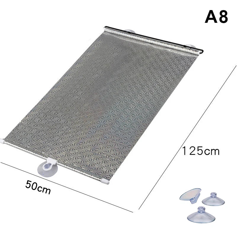 Portable Retractable Roller Shade With Suction Cups Sun Protection And Heat Insulation Perfect For Home Windows And Car Use Qme A8