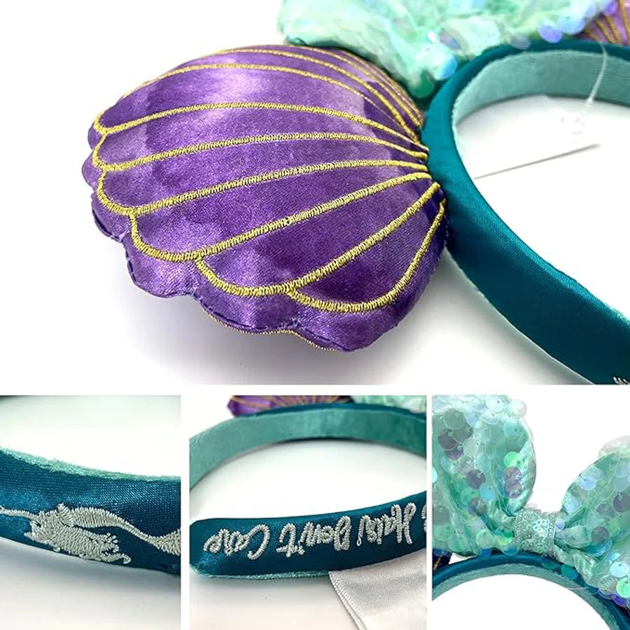 Mermaid Mouse Ears Headbands Bow Glitter Princess Party Decoration Cosplay Hair Accessories Hairband for girl Women Adults Qme