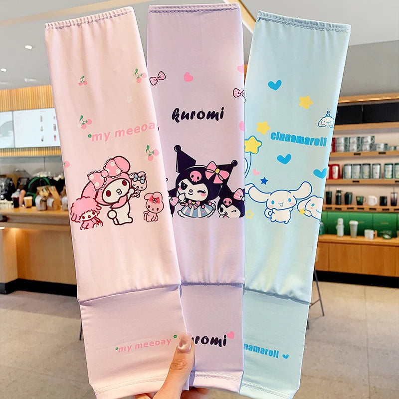 Kuromi Ice-Silk Arm Sleeves Cute Sun Protection Arm Sleeves with UV Protection Outdoor Breathable Arm Sleeves Qme