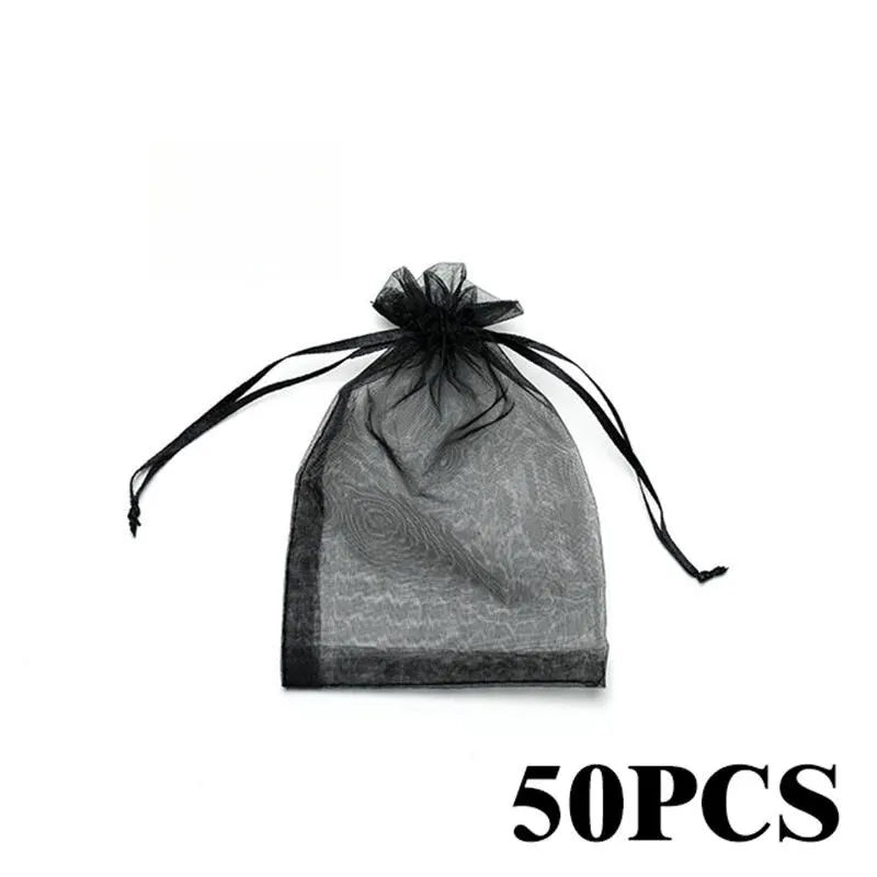 50pcs/Lot Multicolor Jewelry Packaging Bag 7*9 11*16 15*20cm Organza Bags Gift Storage Wedding Drawstring Pouches Wholesales Qme 15x20cm black