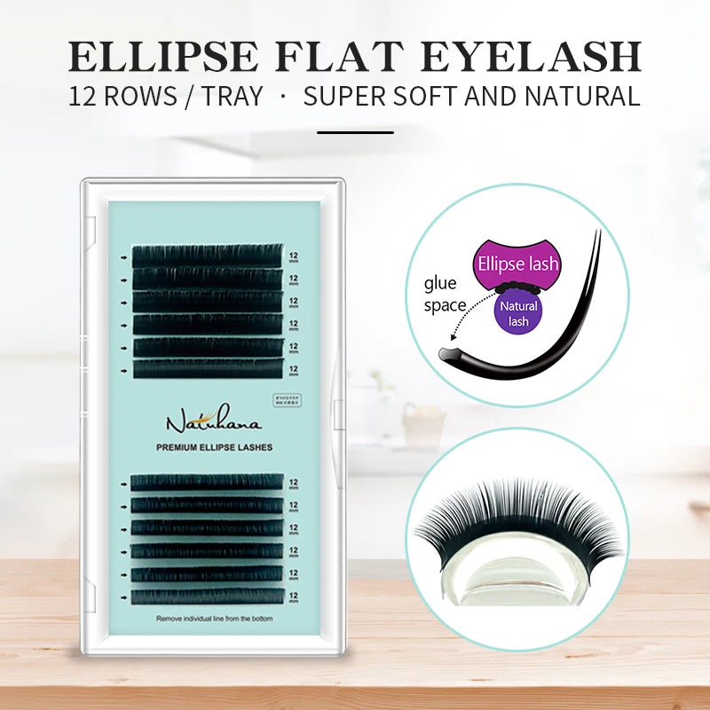 NATUHANA 8 15 Mix Ellipse Flat Eyelashes Extensions Matte Faux Mink Qme
