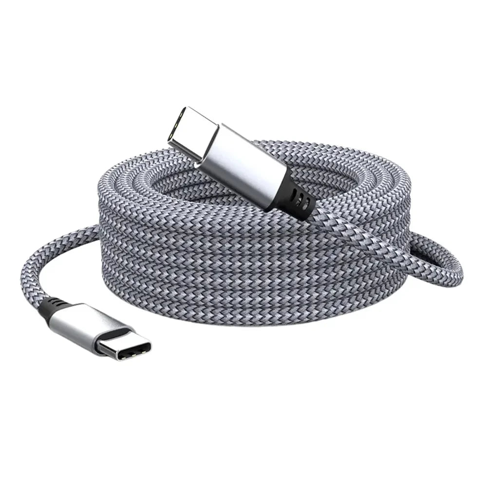 60W 1M 2M 3M 5M 8M Type C To Type C Fast Charging Cable Universal Extended Nylon Braided PD Data Cord for iPhone Oneplus Samsung Qme Grey 2M