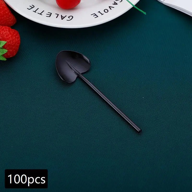 100pcs Heart Shape Disposable Spoons - Colorful Long Handle Dessert Spoons For Ice Cream, Cake, Pastry, Mooncakes | Cute Party Qme A2
