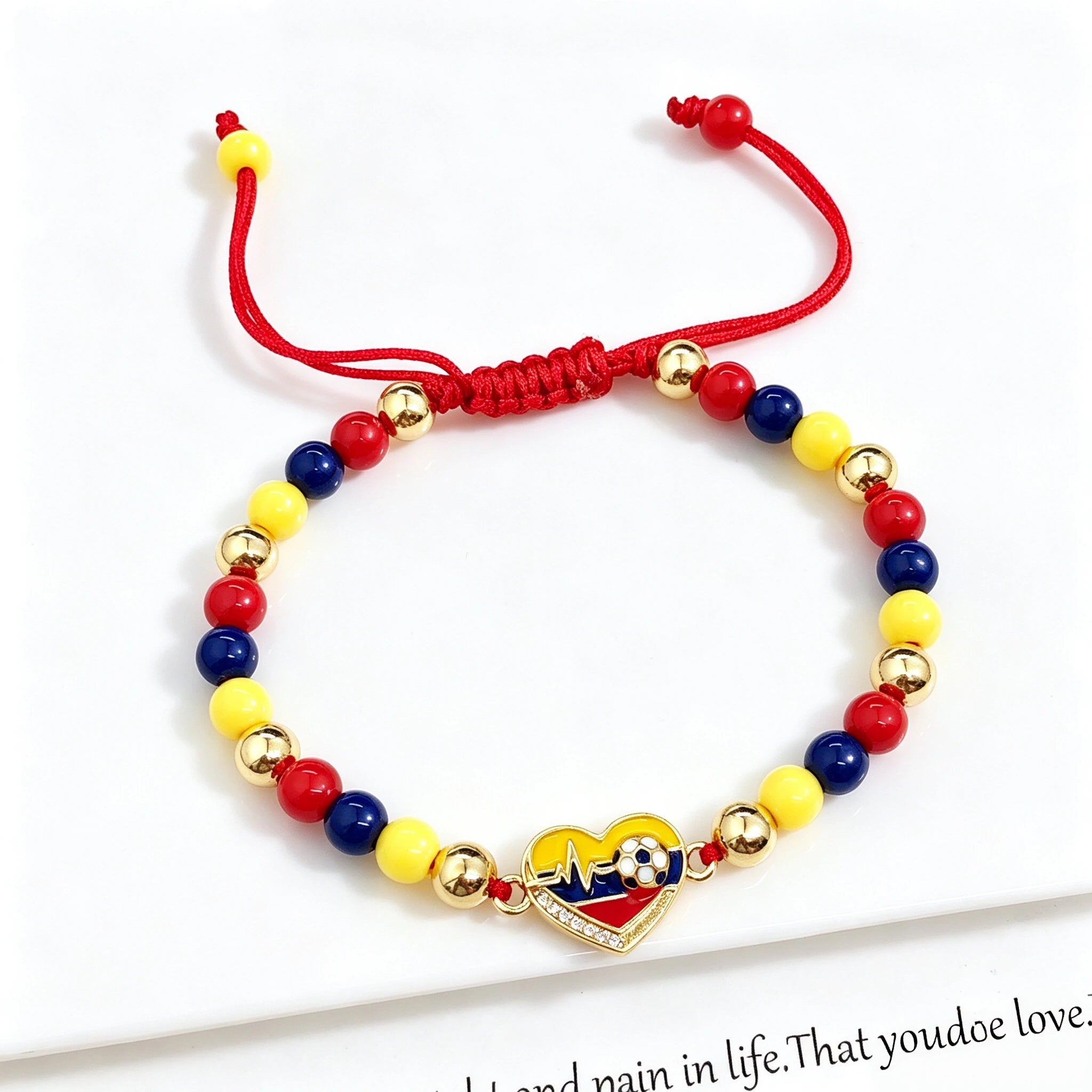 Yellow Blue Red Beads Braided Lucky Red Cord-Venezuela Colombia Flag Bracelet Adjustable Patriotic Enamel Jewelry for Men Women Qme 2