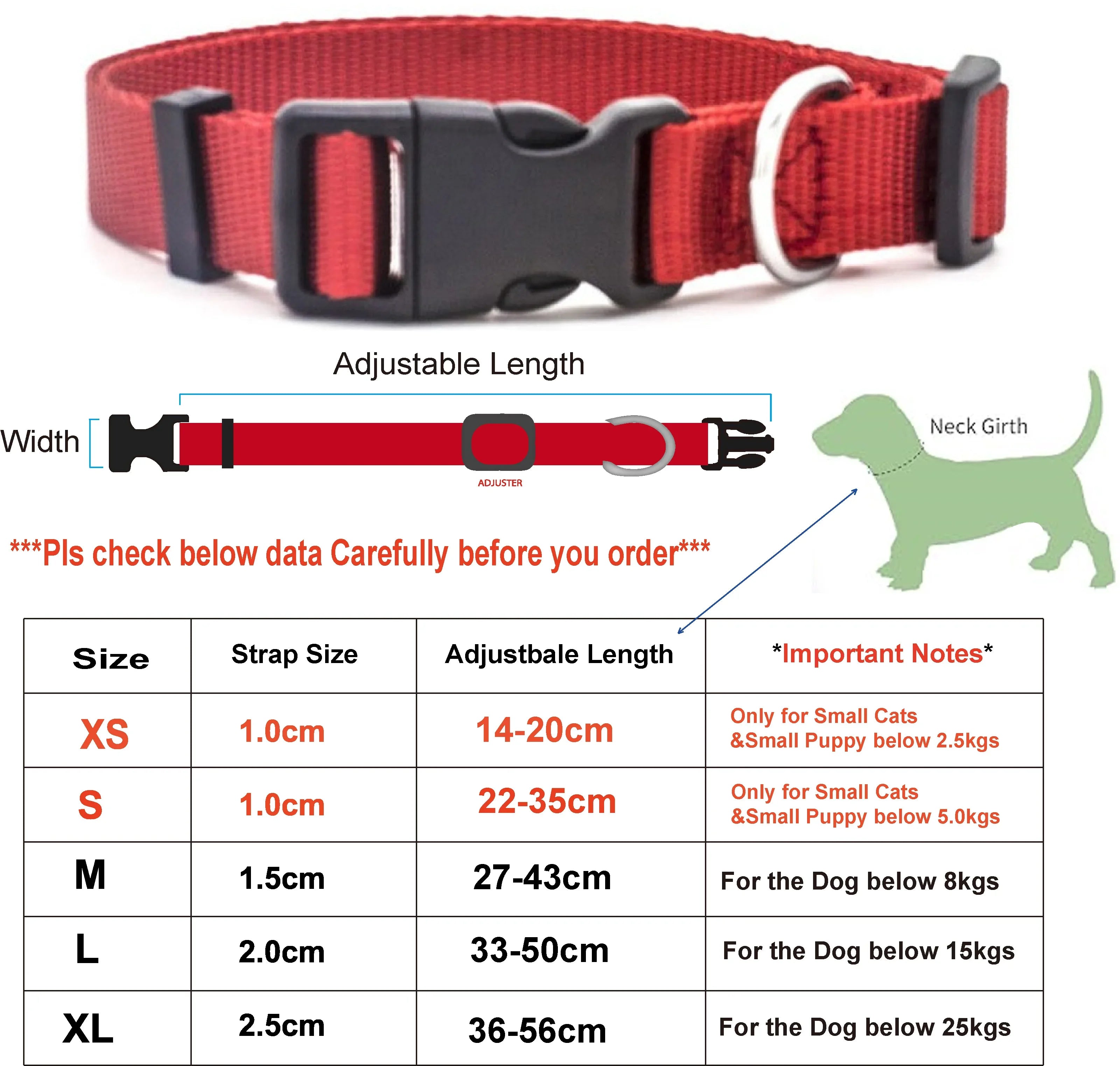 A Adjustable Pet Collars Nylon Puppy Kitten Collar Strong And Durable Neck Band Suitable For Small And Medium Dogs And Cats Qme red L 2.0 (33-50 cm