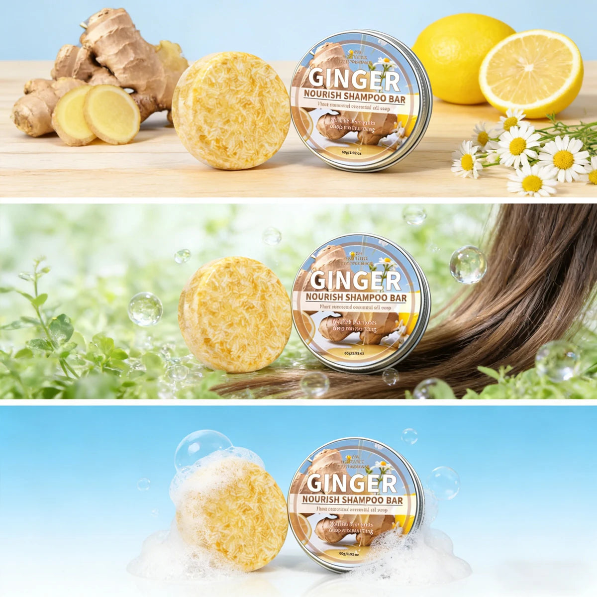 Ginger Essential Oil Shampoo Bar Plant Extract Essence Deep Hair Care Qme