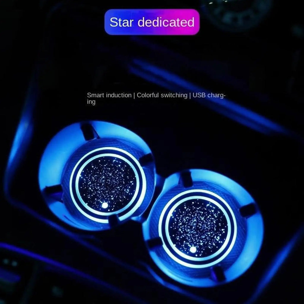 LED Cup Holder 7 Color Changing Decoration Pad Accessories Led Car Coasters for Truck Vehicles Automotive Indoor Interior Qme