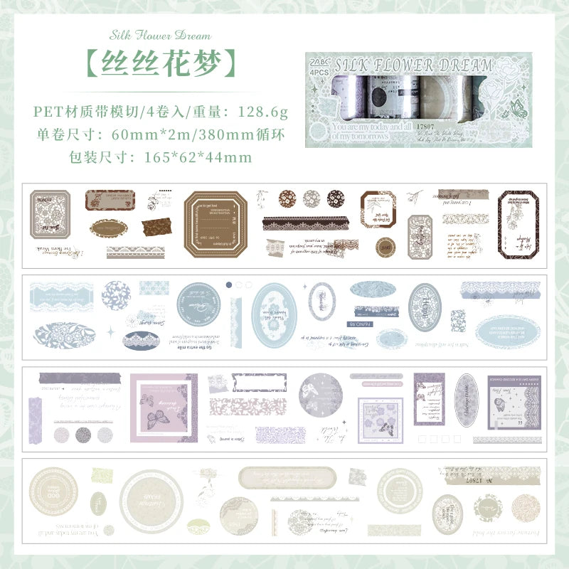2m/4Rolls Cartoon Label Die cutting Tape Cute Literary INS Style Journal Handbook Tapes Creative DIY Dairy Collage Stationery Qme A Die cutting Tape Set