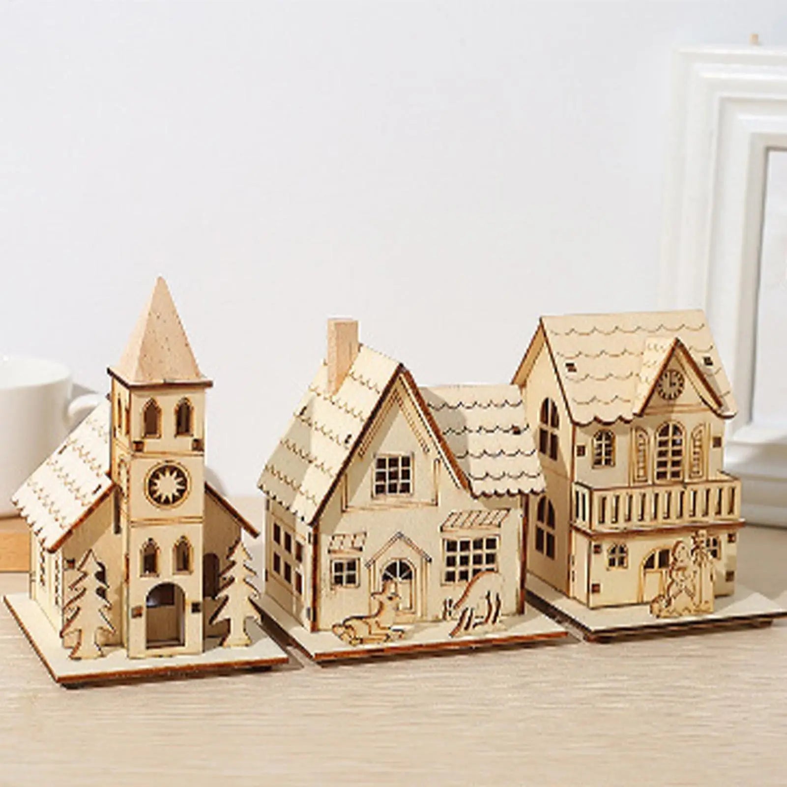 Christmas House for Table Light up Table Cabin 3x Funny Holiday Decoration Cute Desk Ornament for Bedroom Kitchen Farmhouse Qme