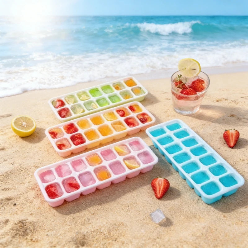 2/4Pcs Flexible Silicone Ice Cube Trays Compartments with Lids Reusable Fruit Infused Ice Maker Freezer Mold Kitchen Gadget Qme