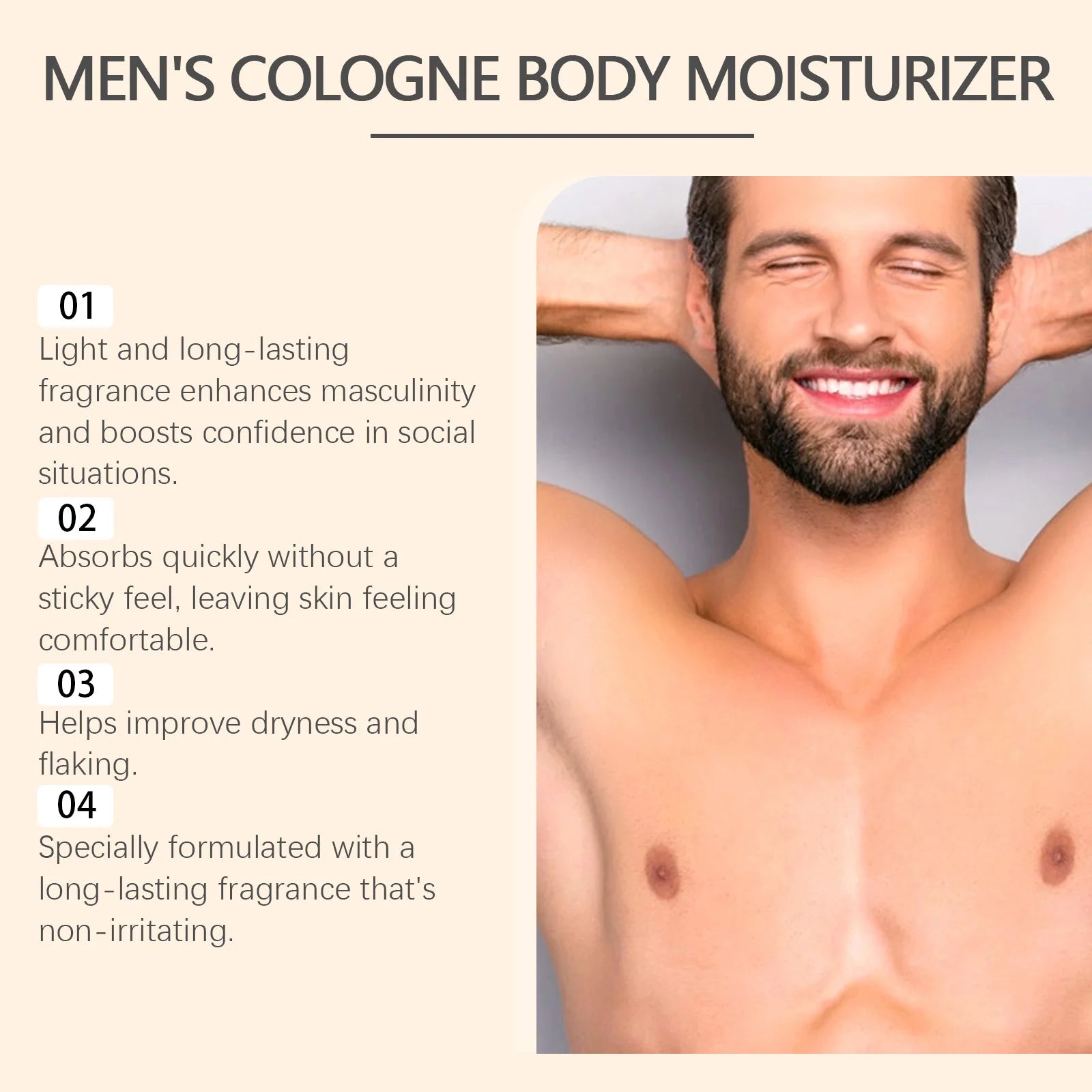 Men's Cologen Body Moisturizer Deep Nourishmen Long-Lasting Fragrance Fast Absorb Non-Greasy Woody Scented Body Lotion Skin Care Qme