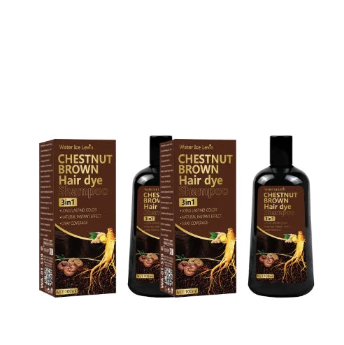 Water Ice Levin 3-in-1 Chestnut Brown Hair Dye Shampoo with Ginger & Ginseng for Instant Gray Coverage & Long-Lasting Color Qme Oil-control