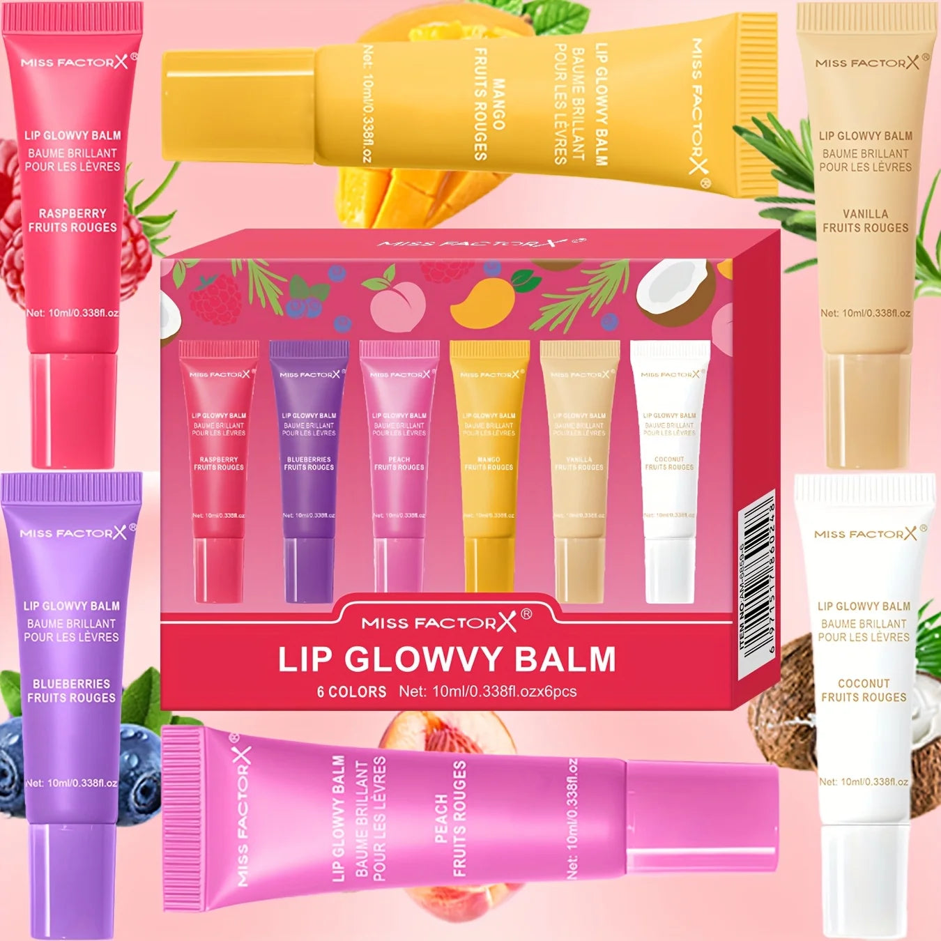 6-piece fruit flavored lip gloss set, moisturizing lip oil, glossy hydration, the best choice for women's holiday gifts Qme