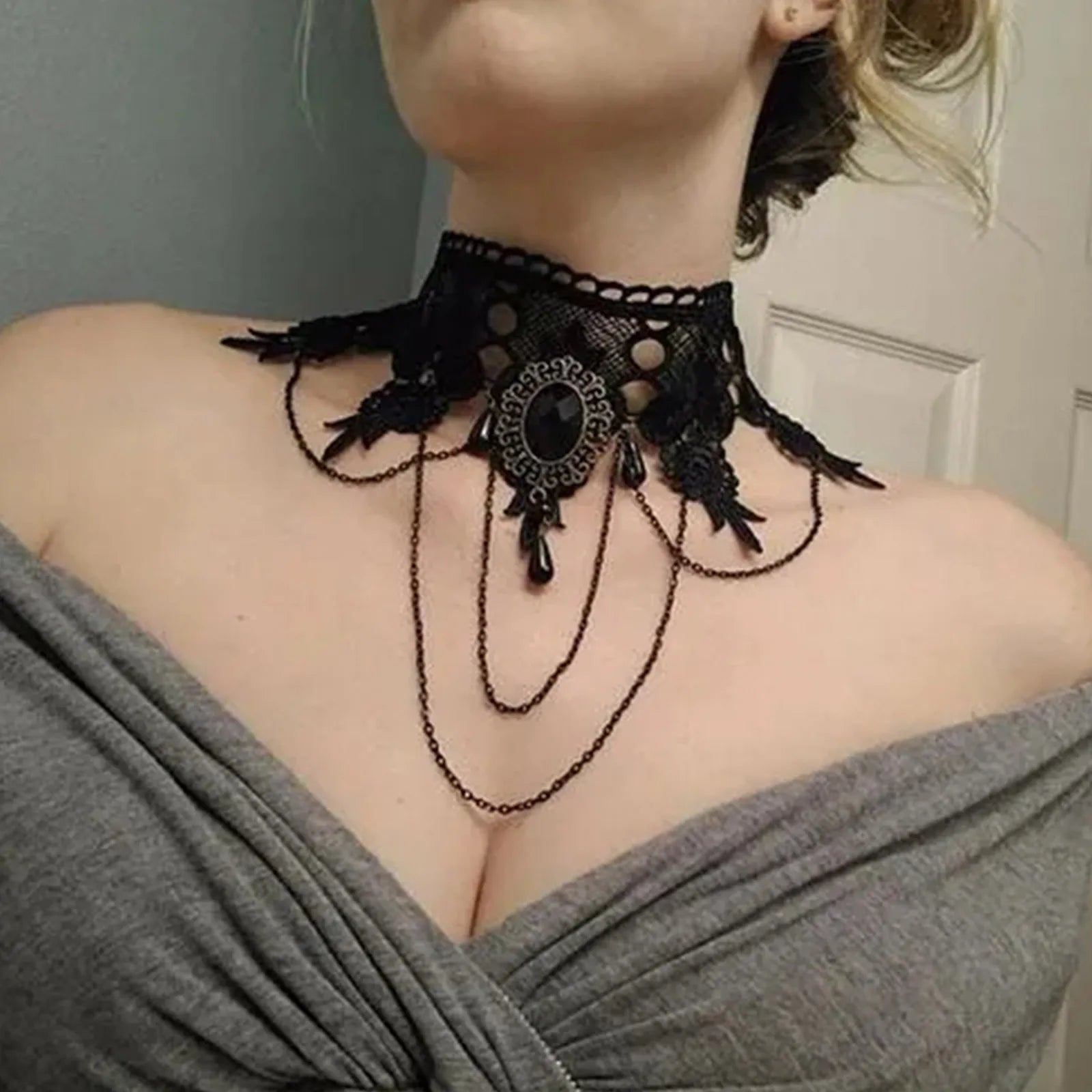 Punk Style Black Neck Strap Court Gothic Girl Necklace Fashinable Lace Collarbone Chain Collar Party Cosplay Accessories Qme