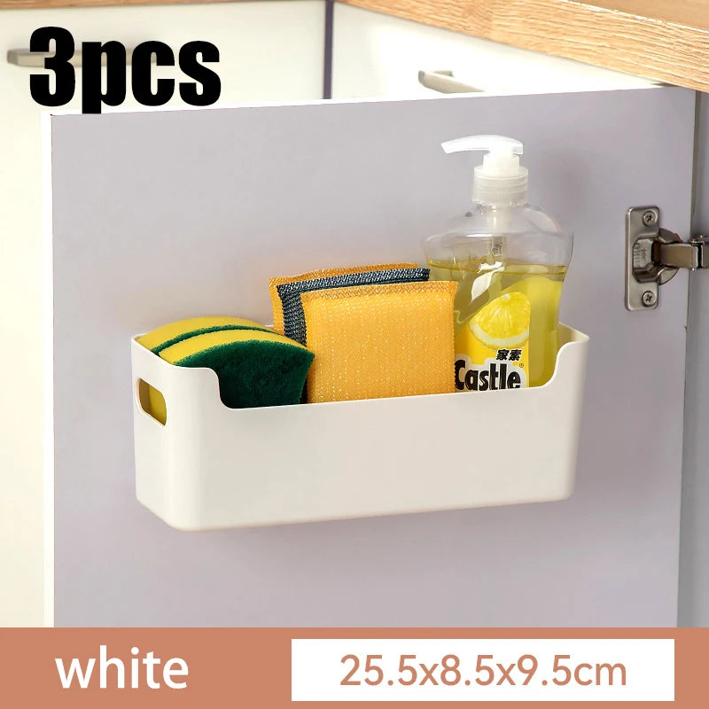 Cabinet Door Storage Box, Seasoning Rack, Perforated Wall Storage Box, Home Underwear and Socks Storage Rack, Tableware Drying Qme A Small 3pcs