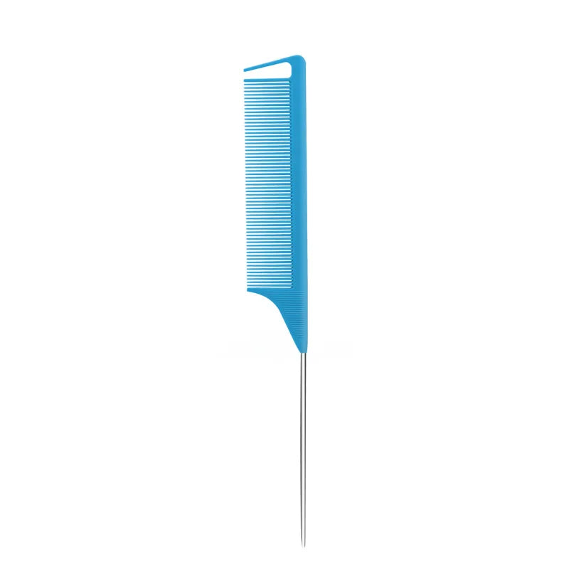 Hair Dyeing Zone Comb Stainless Steel Pointed Tail Anti Slip Qme Blue