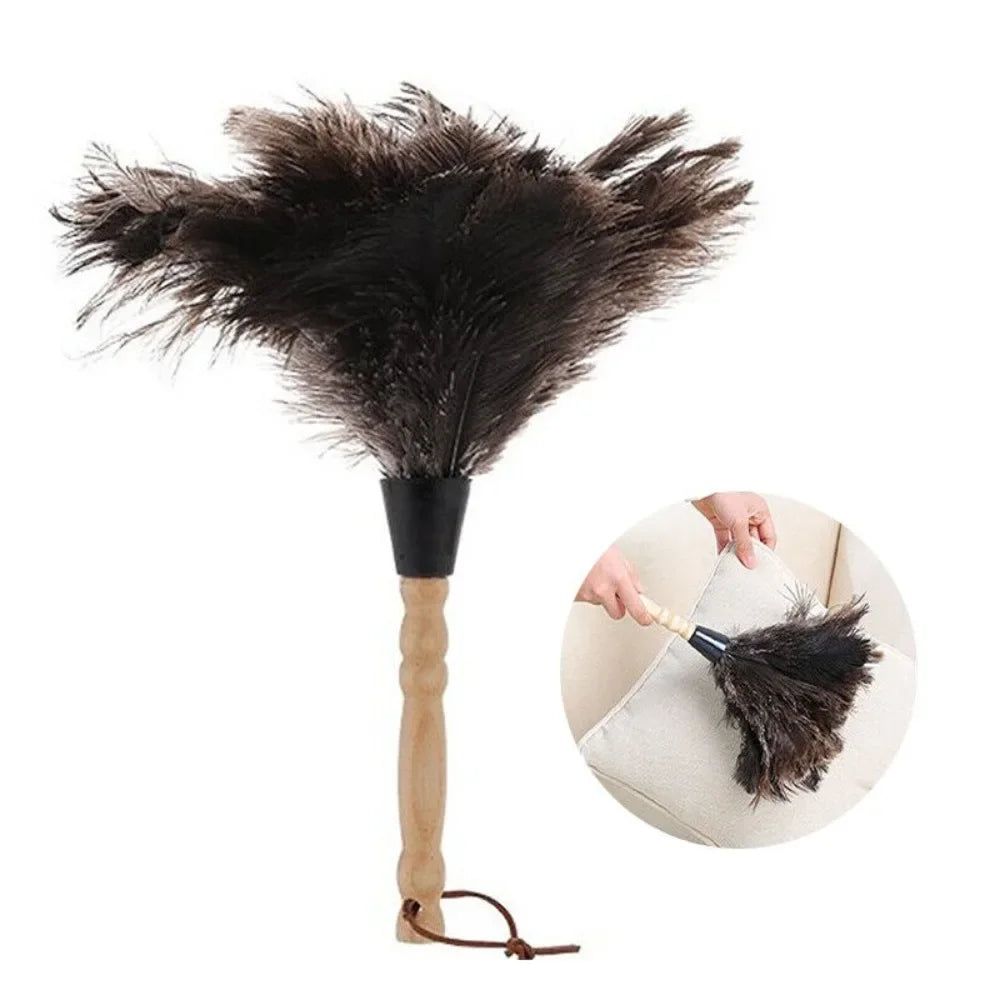 Wooden Handle Feather Duster Anti-static Dust Removal Dusters Ostrich Qme black