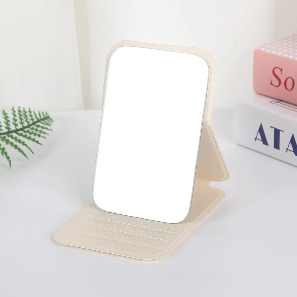 Women Mini Mirror Folding Makeup Hand Mirror Portable Single-side Mini Cosmetic Mirror Foldable High Definition Vanity Tools Qme White