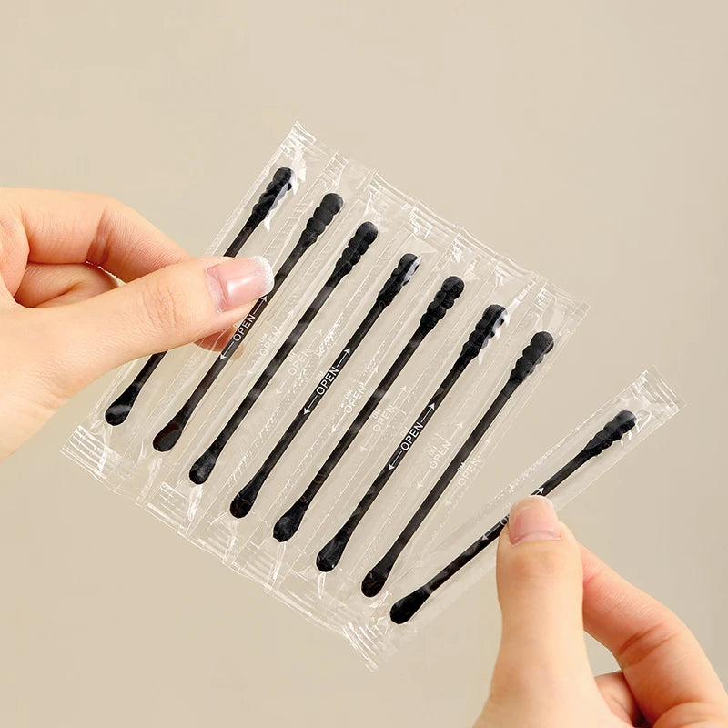 Black Double-headed Cotton Swabs Disposable Ear-picking Makeup Qme