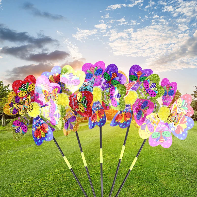 Colorful Sequin Windmill Cartoon Animal 3D Pinwheel Home Garden Qme
