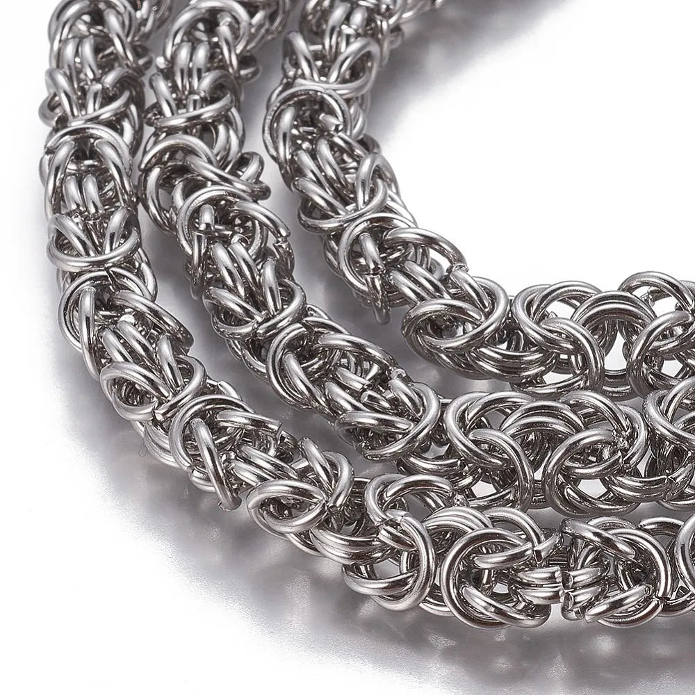 1m Tarnish Resistant Byzantine Chain, 304 Stainless Steel Unwelded for Luxury DIY Jewelry Making, Silver black Color Qme
