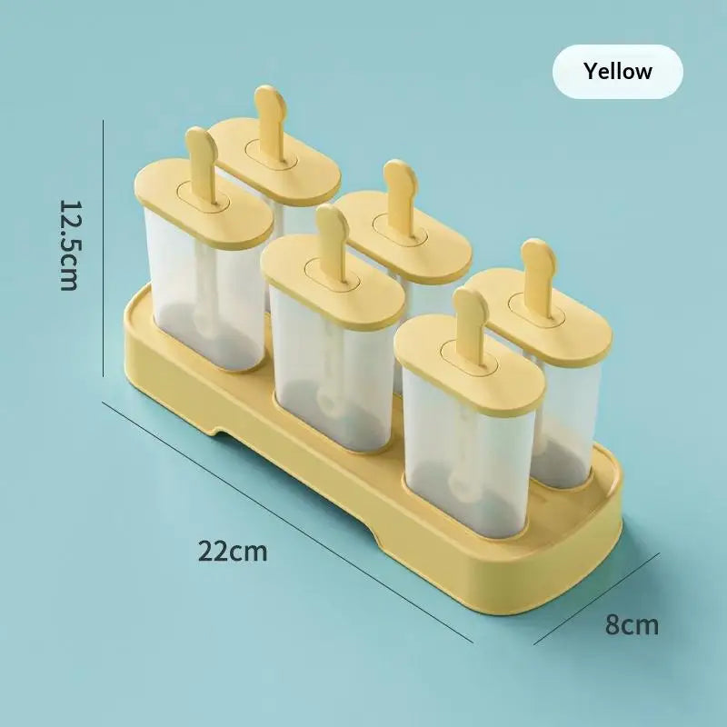 6 Popsicle Molds Ice Maker Reusable Mold Easy-release Homemade Cream Qme Yellow