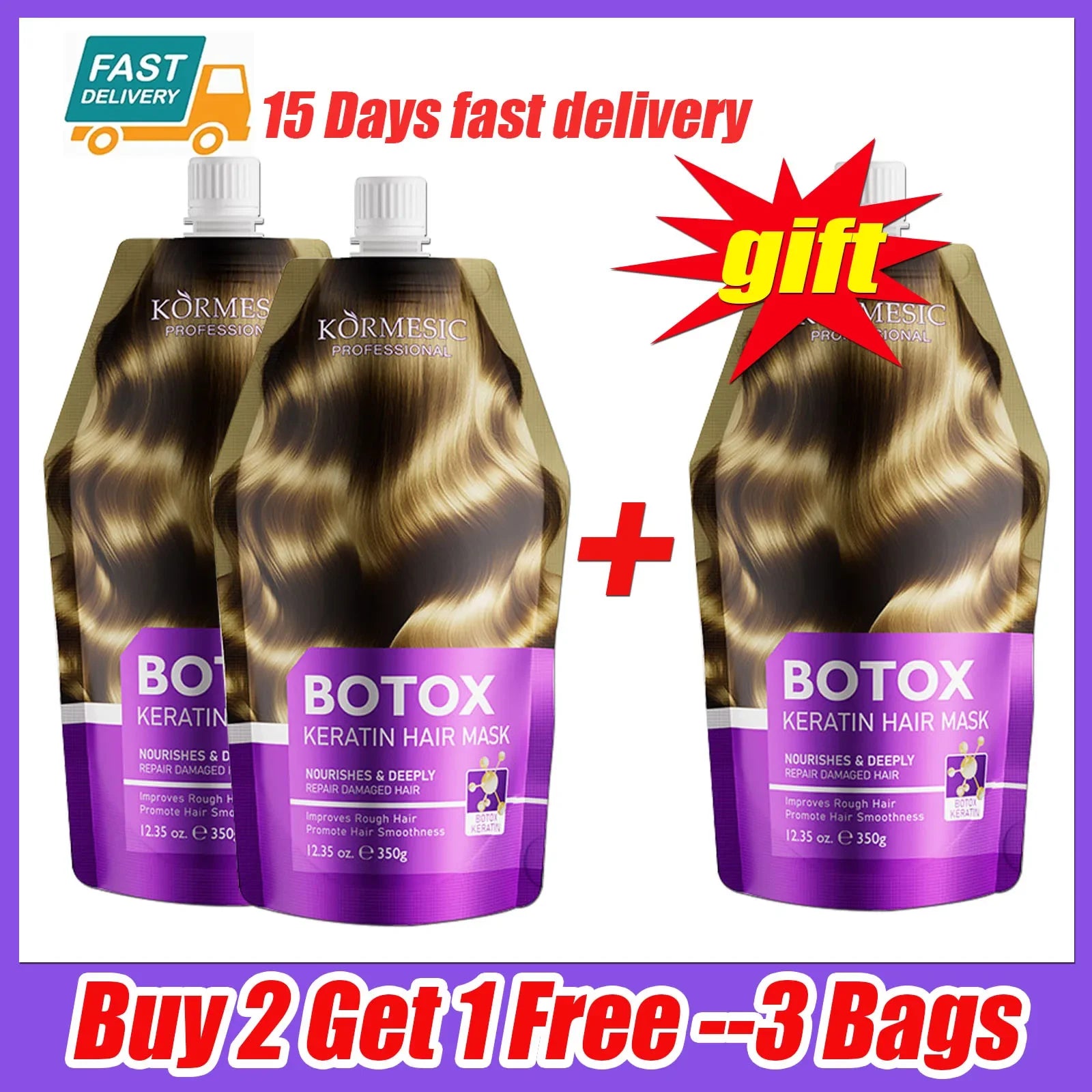 Magical Keratin Hair Mask 5 Seconds Repair Damaged Frizzy Soft Smooth Qme 350g-3 Bags