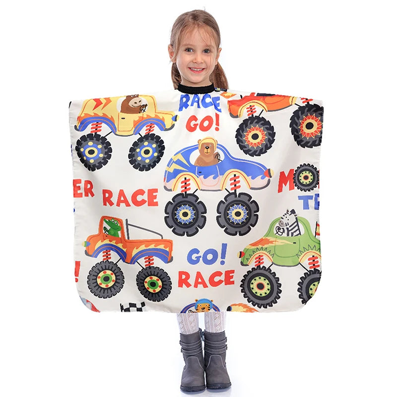 Kids Cartoon Car Haircut Hairdresser Cape Professional Hair-cut Salon Qme