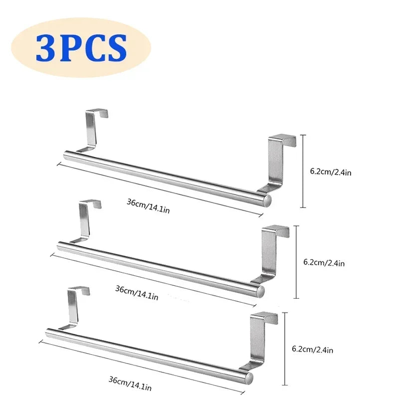 Stainless Steel Towel Rod,drillless Cabinet Door Rack Hanging Towels,Bathroom Accessories Door,Kitchen/bathroom Storage Qme 36CM-3PCS