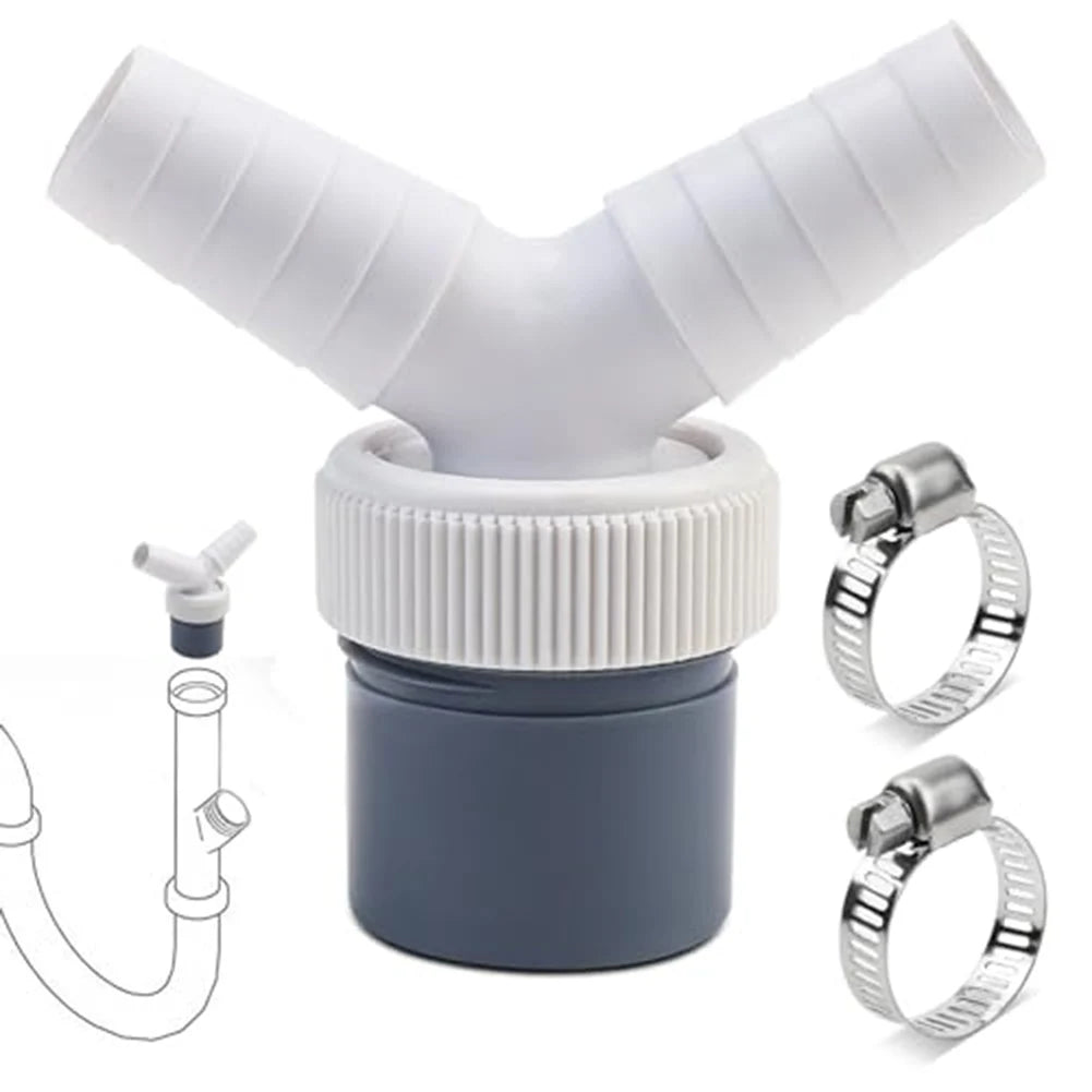Drain Adapter Double Connection Y-type Washing Machine 1/4 Inch 40mm Three-way Two-in-one Connector Converter With Clamps Qme