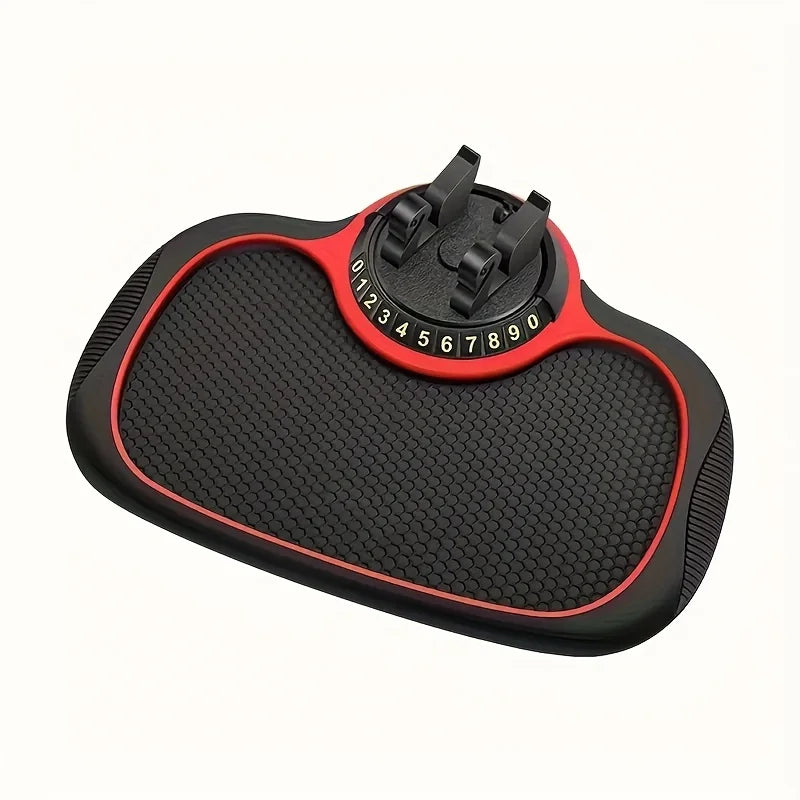 1pc 360° Rotating Swan-Shaped Car Anti-Slip Pad with Phone Holder, Dashboard Navigation Mounting Mat Qme Black