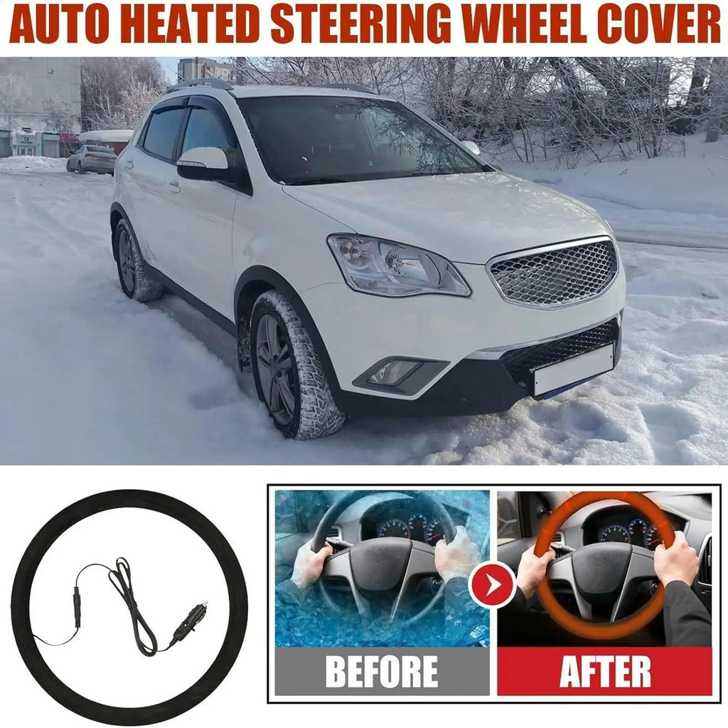 12V Universal Car Steering Wheel Heater Cover Quick Warm in 3 Mins Anti-Slip Heated Cover for Winter for Driving Comfort Qme