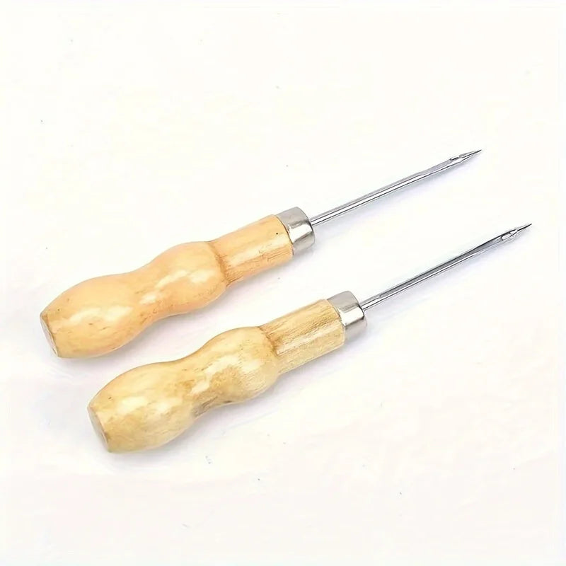 Wooden Handle Sewing Awl, Leather Craft Stitching Tool for Shoe Repair & DIY Projects Qme
